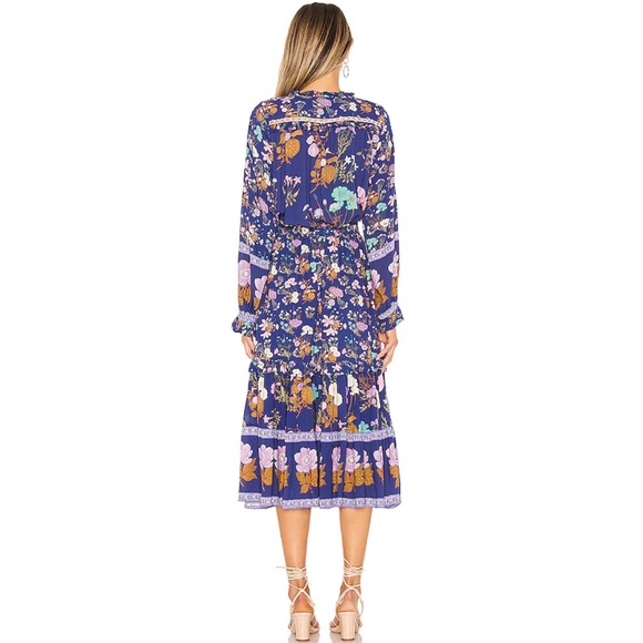Wild Bloom Gypsy Boho Blue Floral Flowy Midi Dress - Picture 4 of 11